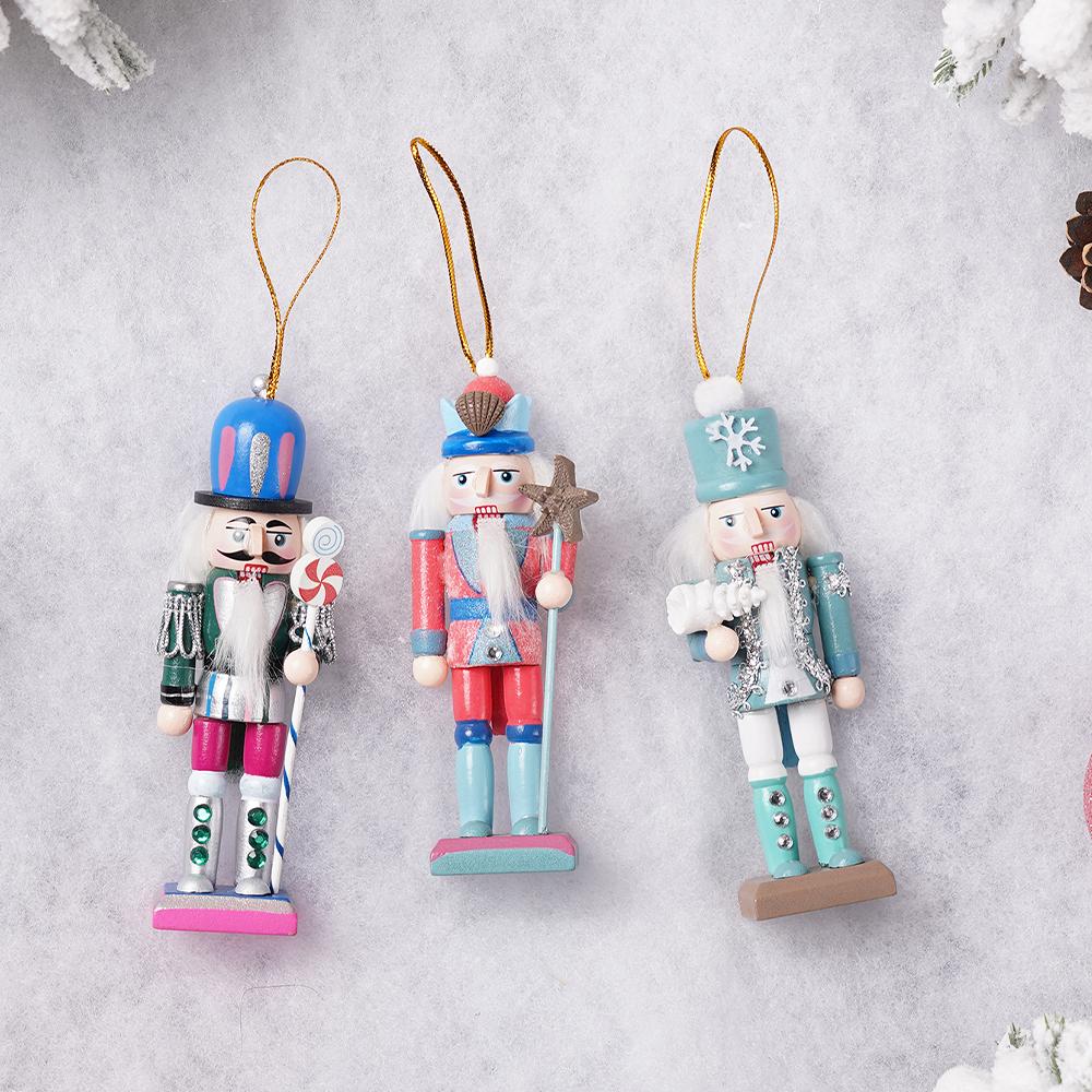 3pcs 12cm Macaron Nutcracker Pendant Exquisite Handicraft Puppet Christmas Tree Decoration Pendant Xmas Applicable Hangings Gift