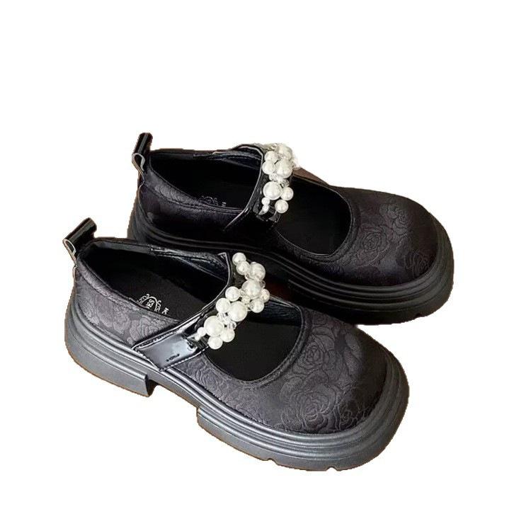 Mary Jane Small Leather Shoes Women's Platform 2025 Summer New Retro Thick Heel Heightening Pearl New Chinese Skirt Shoes
