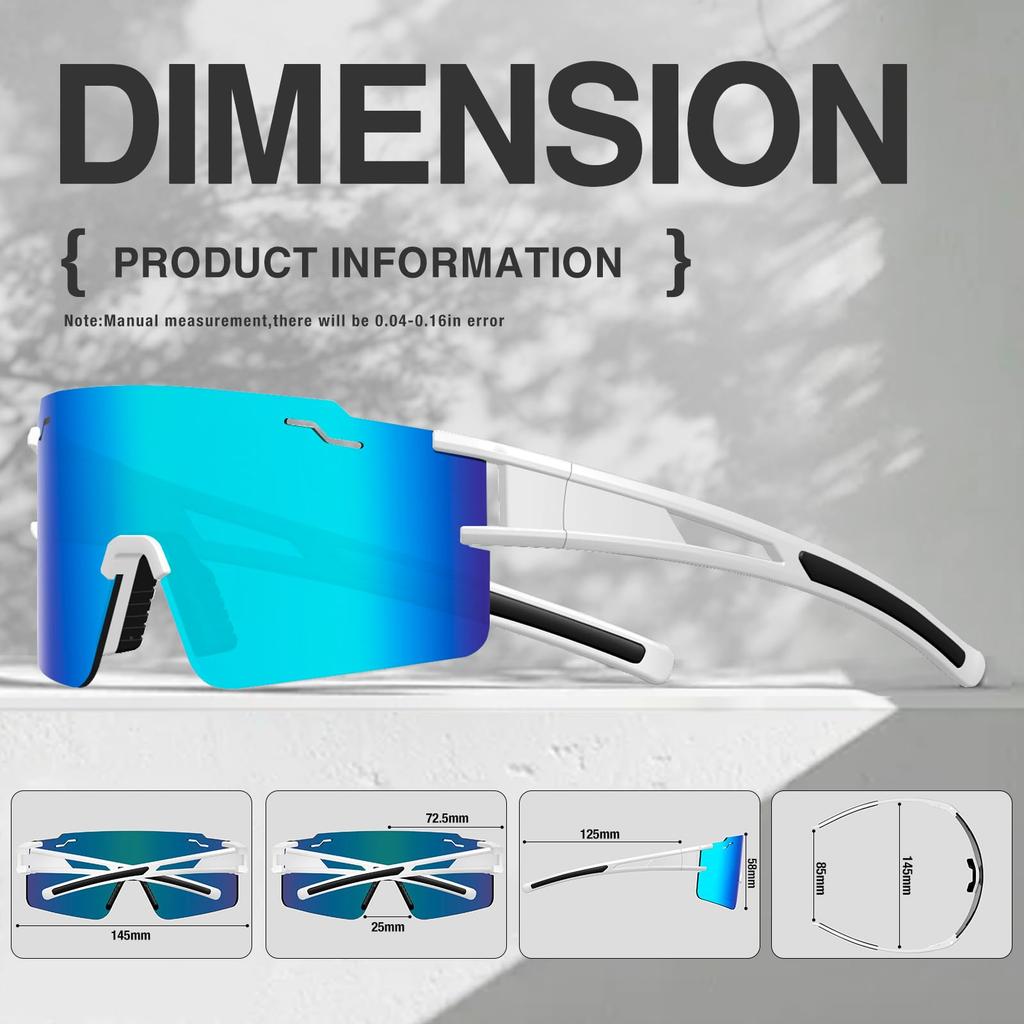 FMY Polarized Cycling Youth Baseball UV400 Sports Sunglasses for Running and Medium Glasses, Glasses, Unisex, Protection, Driving, White/Blue,