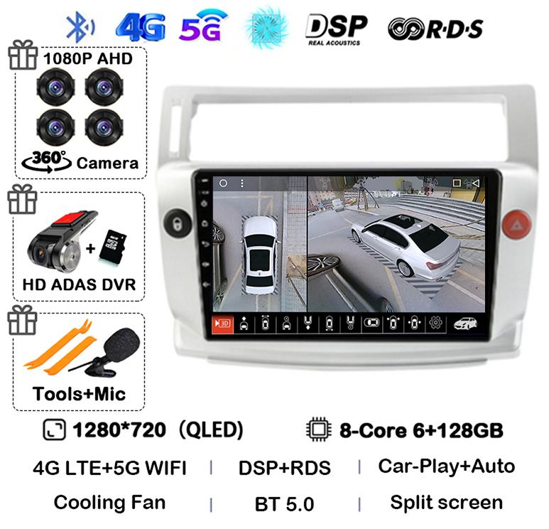 Android 14 Carplay Auto For Citroen C4 C-Triomphe Quatre 2004-2014 Car Radio Multimedia Video Player Head Unit Stereo 360 Camera