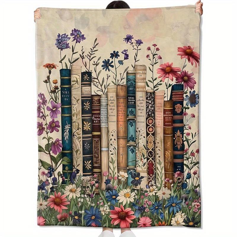 Vintage Book Themed Soft Flannel Blanket Lightweight Comfortable for Women Literature Lovers Perfect Sofa or Bed Reading Decor 75X95CM