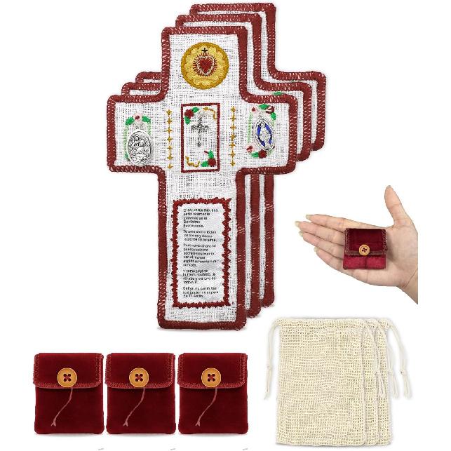 Onism 3Pcs Prayer Quilt with Cross ide,Mini Handcrafted Pocket devotional,Portable Pocket Shrine Catholic, Christian Gifts for Catholic