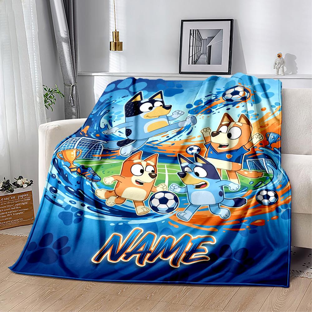 Bluey's Soccer Adventure Personalized Name Blanket Gift Customizable Blanket Durable Comfort Perfect for Nap Bedding Office Office Chair