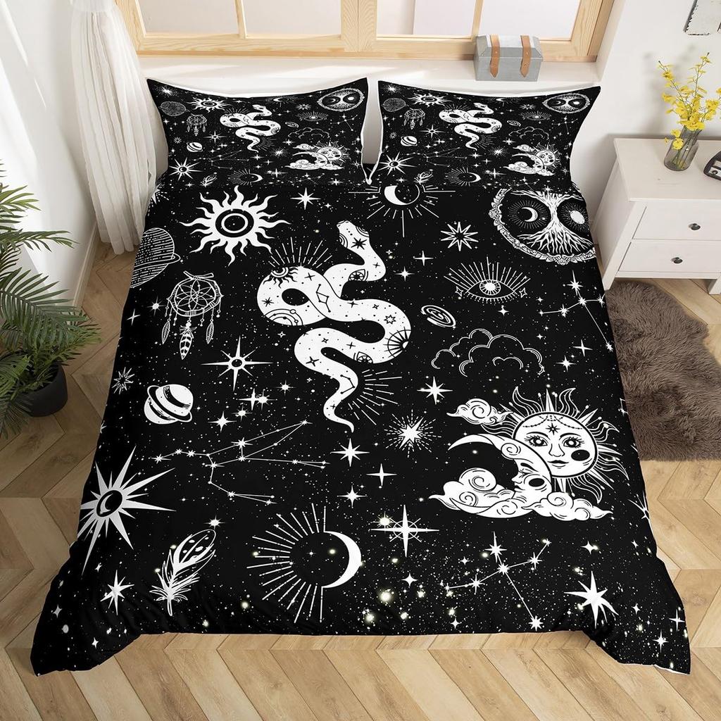 Exotisches Schlangen Bettwäsche-Set Bohemian Sonne und Mond Bettwäsche-Set Ultra Weich Tierwelt Romantischer Rosenstil Deckenbezug 2/3 Teile