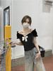 Women's Slim Fit Black Bow Shoulder Cropped T-shirt