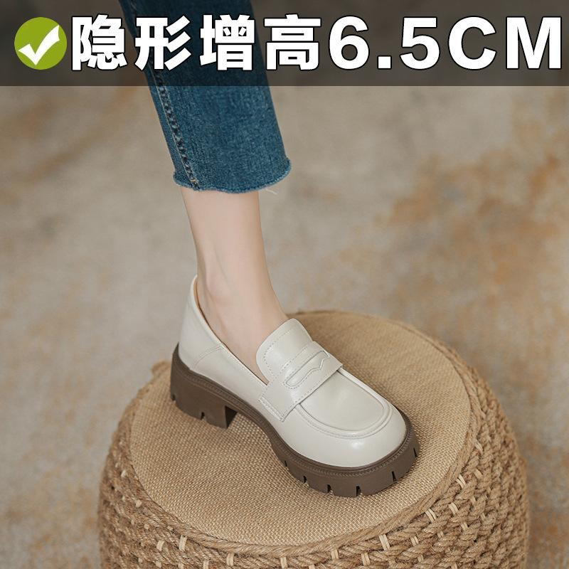 Small inner height increase women's autumn and winter platform thick heel single shoes commuter small leather shoes