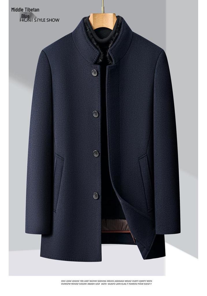 Men's Winter Woolen Coat with Mink Fur Collar and Duck Down Liner