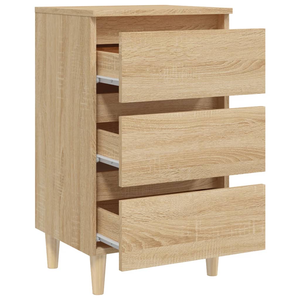 Nightstand with Solid Wood Legs Sonoma Oak Finish 40 x 35 x 69 cm
