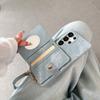 Luxury Solid Color Denim Wallet Card Slot One Buckle Lanyard Phone Case For Samsung S25 Ultra S23 S24 Ultra Bumper Back Cover