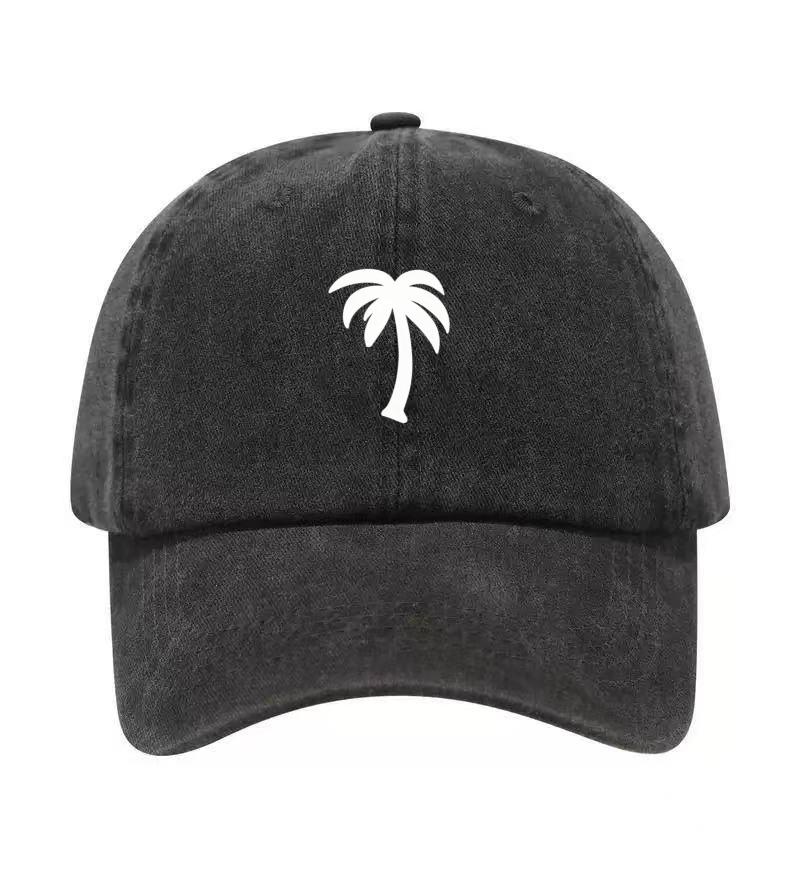 Palm Tree Printed Washed Cotton Adjustable Baseball Cap Classic Snapback Dad Hat Breathable Hat Golf Fishing Outdoor Sun Cap