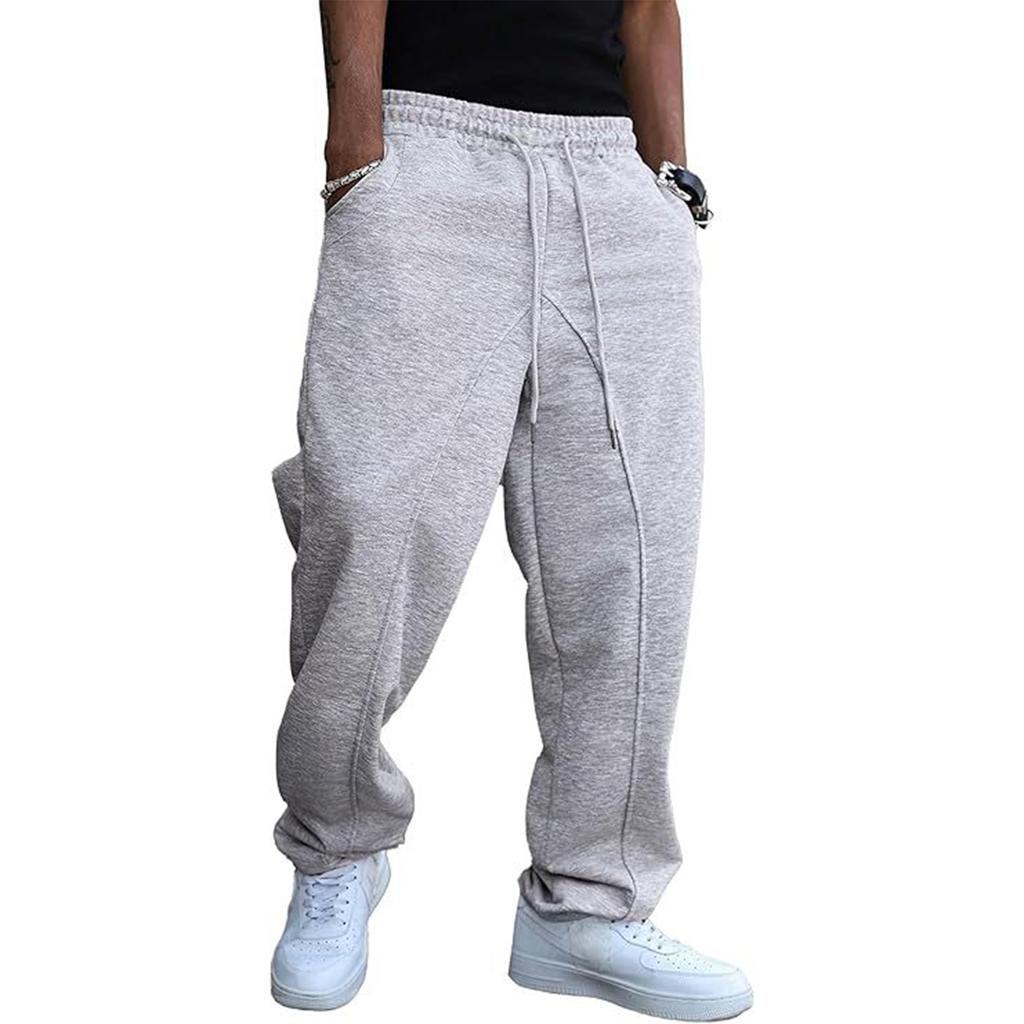 Men's Baggy Stacked Sweatpants  Drawstring Waist Wide Leg Flared Sweatpants Streetwear
