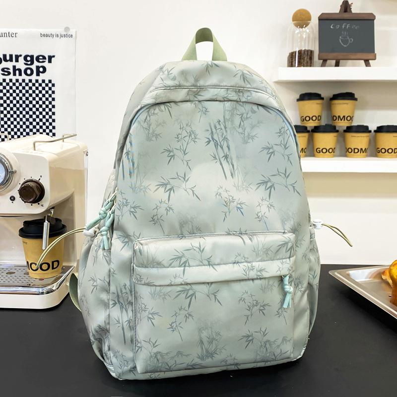 Schoolbag, Korean-style INS new high-value solid color bamboo print backpack, lightweight large-capacity backpack for middle school students