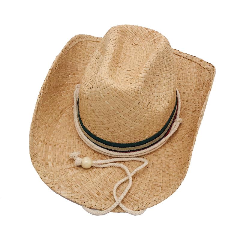 Hat Natural Lafite Straw Western Cowboy Hat Women'S Hat Sunscreen Shade Straw Hat Men'S Hat Wide Brim