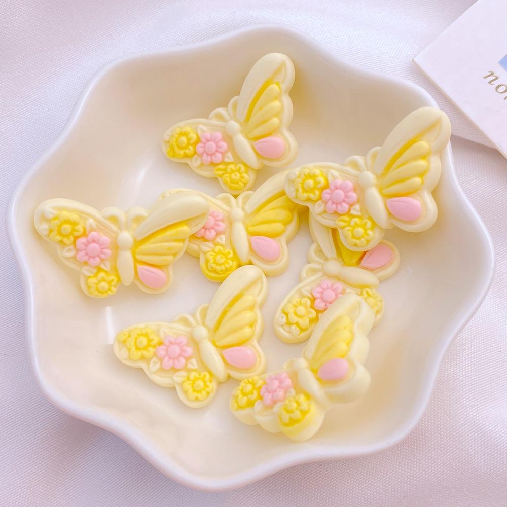 10Pcs New Cute Resin 17*27mm Cartoon Butterfly Series Flat Back Manicure Parts Embellishments For Hair Bows Accessories