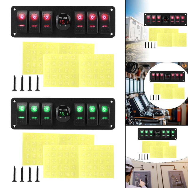 6 Gang Rocker Switch Panel, Voltmeter Premium Waterproof High Performance Versatile Voltage Display for Boats, SUV Cars,