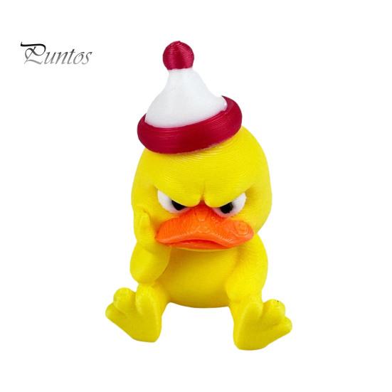 Funny Duck Ornaments 3D Printed Yellow Figurine, Arrogant Statue with Christmas Fun Holiday Party Supplies Hat, Miniature Ornament for Home
