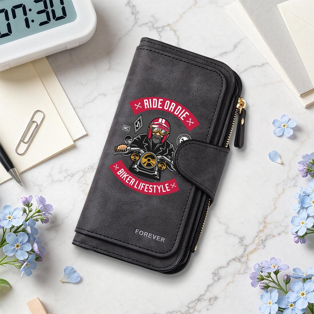 Vintage Biker Print Wallet Multi Card Slots Large Capacity Casual Daily Purse