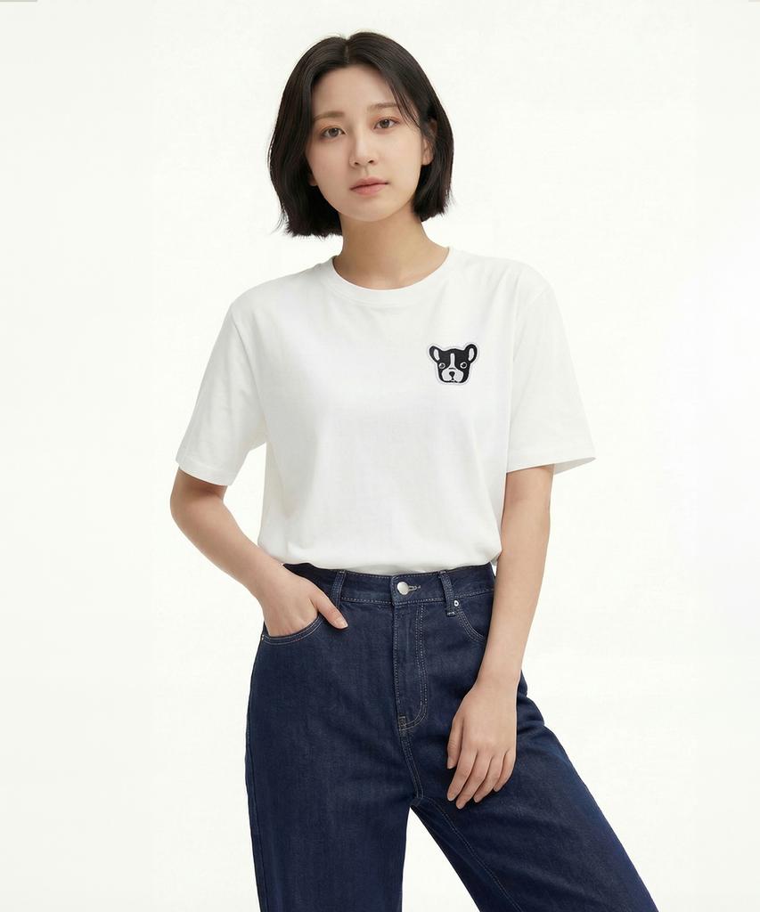 OKSTAR Bulldog Embroidered Patch Short Sleeve T-Shirt (Type A)