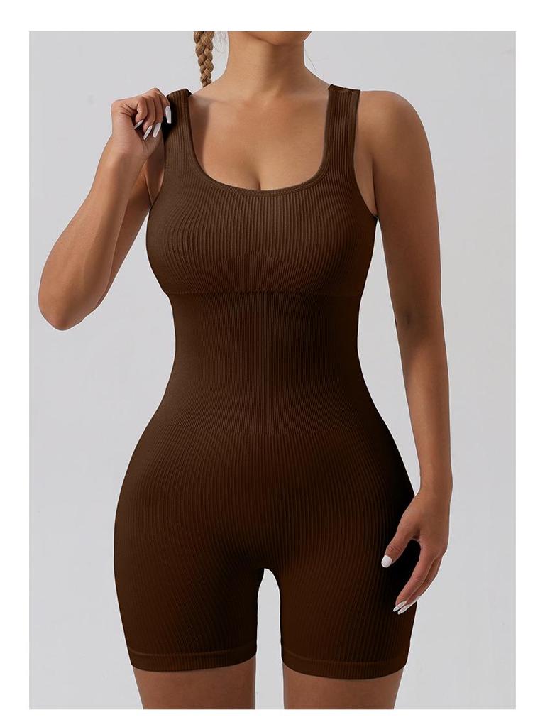 Seamless Ribbed One-Piece Sportswear: Elastic Fitness and Yoga Bodysuit