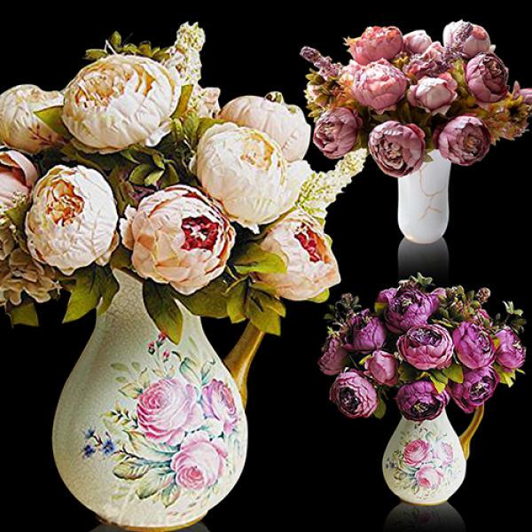 JUSTOYOU Bouquet di Fiori di Seta Rosa Artificiale Home Office