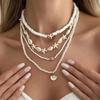 SHIXIN 4Pcs Boho Exquisite Imitation Pearl Scallop Starfish Pendant Necklace Women New Charm Clavicle Bead Chain Jewelry Gifts