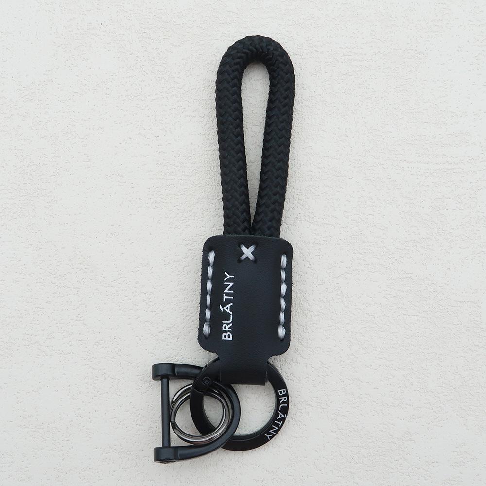 Hand-Woven Cowhide Leather Keychain Pendant with Logo Embossing - High-Quality Anti-Lost Car Lanyard