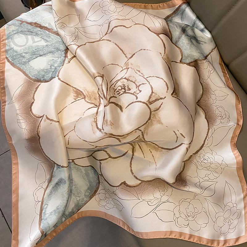 Elegant Skinny Silk Square Scarf Women Floral Print Foulard Head Hijab Neckerchief Bandana Bag Ribbon Lady Soft Satin Headscarf