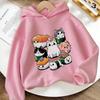 Kids Oversized Hoodie Kawaii Cat Graphic Sweatshirt Sushi Cartoon Print Pullover Hooded Top Japanese Streetwear Fashion