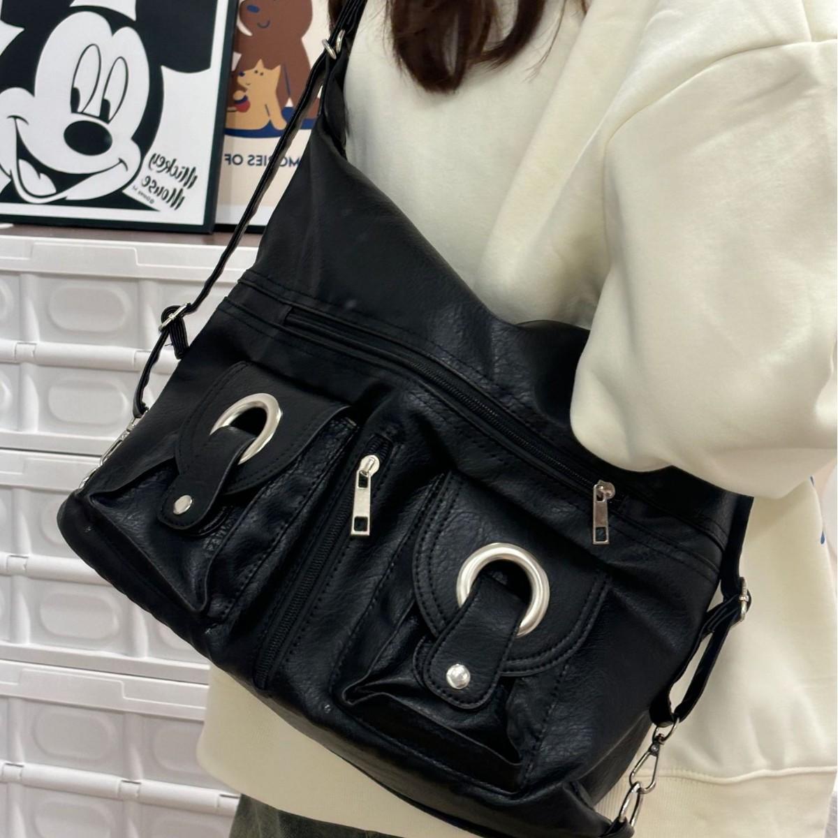 

2025 новая простая личность универсальная модная сумка-тоут с карманом на молнии, на плечо, для поездок на работу, большой вместимости, рюкзак чёрный