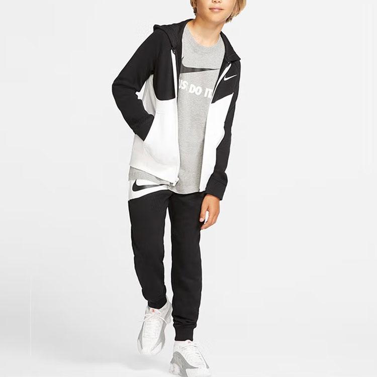 Nike Kids Sportswear Swoosh Color Block Logo Hooded Sweatshirt Kids sweatshirt Black White CJ6968-100