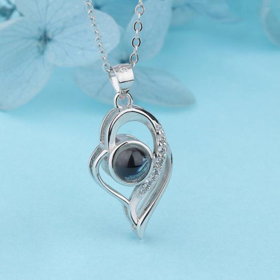I Love You In 100 Languages Rhinestone Inlaid Hollow Heart Projection Necklace