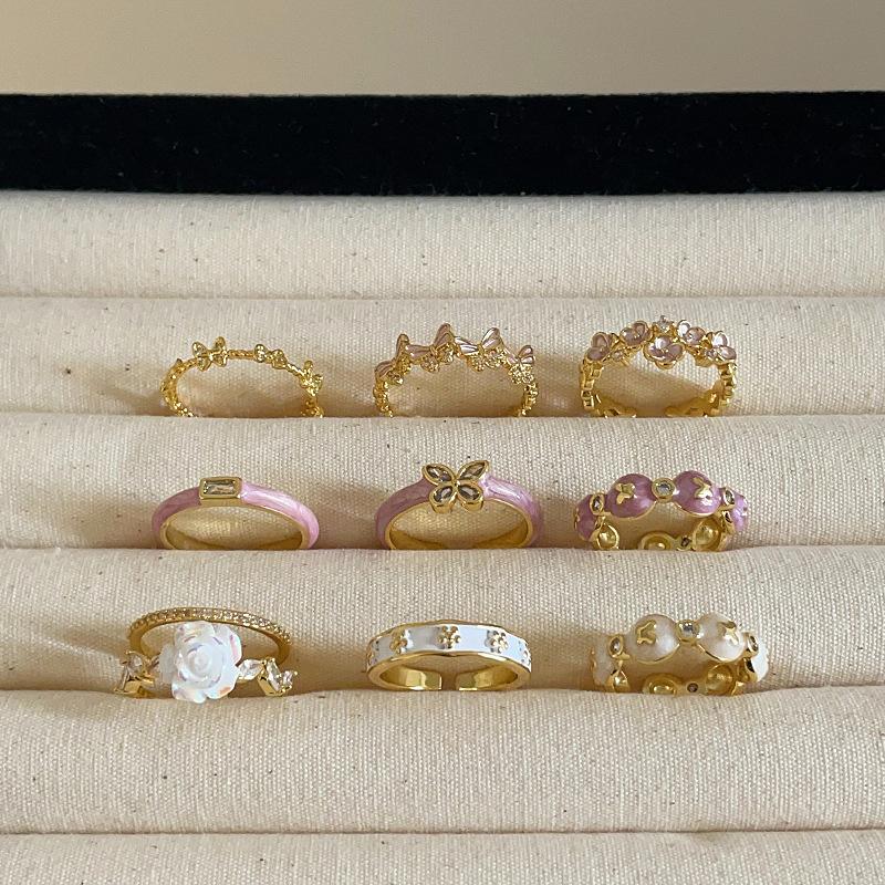 Sweet Butterfly Flower Purple Oil Drop Ring Female Niche Personality High Sense Simple Versatile Fashion Ring Ring