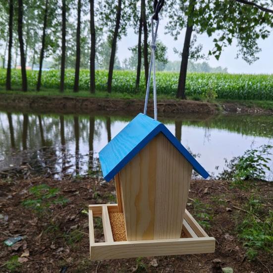 Yousheng Hopper Bird Feeders Outdoor Wild Bird Feeder Large Hanging Wooden Bird Feeder for Cardinals Finches Blue Jays