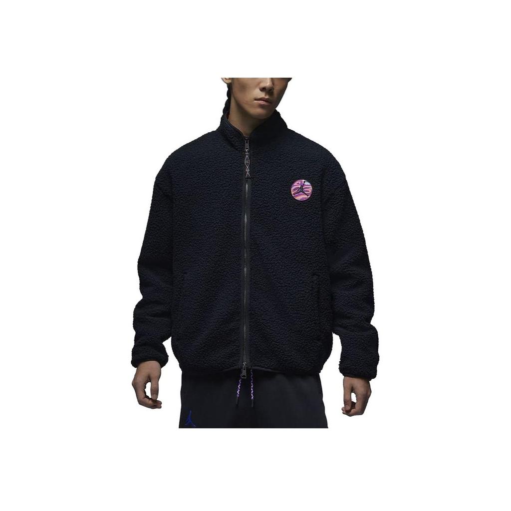 Jordan Fearless Logo Stand Collar Zip-Up Casual Fleece Jacket Men Jacket Black FV4017-010