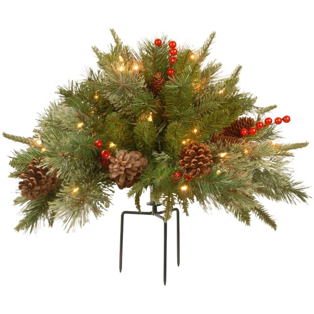 

Artificial Christmas Tree Urn Filler with White and Multi Color LED Lights 18 inch for Outdoor Holiday Decoration
