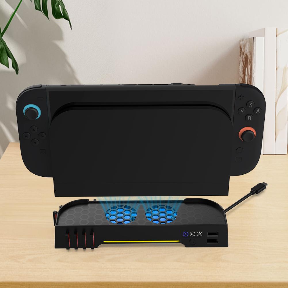 Cooling Fan 3 Speed Dual-Fan Cooling Base Multifunctional Ventilation Fan with 8 Game Card Slots for Switch 2 Console