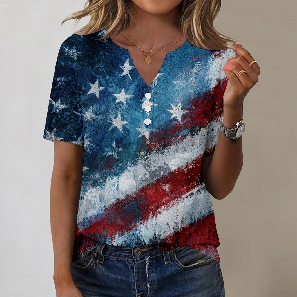 Women's Fashionable Casual Independence Day Print Blouse