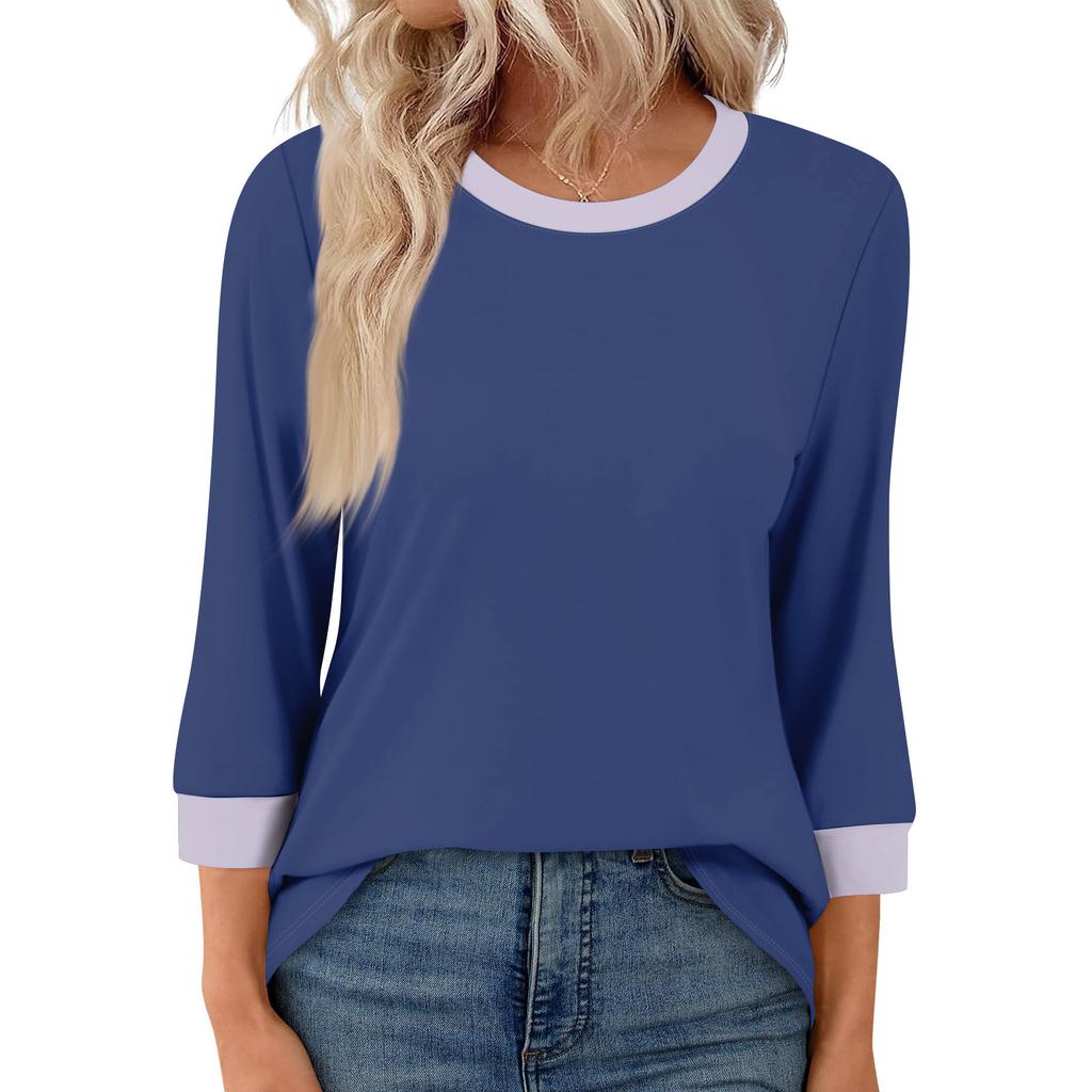 Women's Fashion Casual Seven Sleeve T-Shirt Print Round Neck Top
