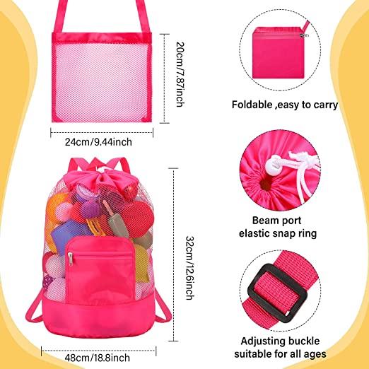 Beach Storage Pouch Tote Bag Kids Foldable Beach Mesh Bag Large Capacity Travel Toy Organizer Net Portable Storage Backpack