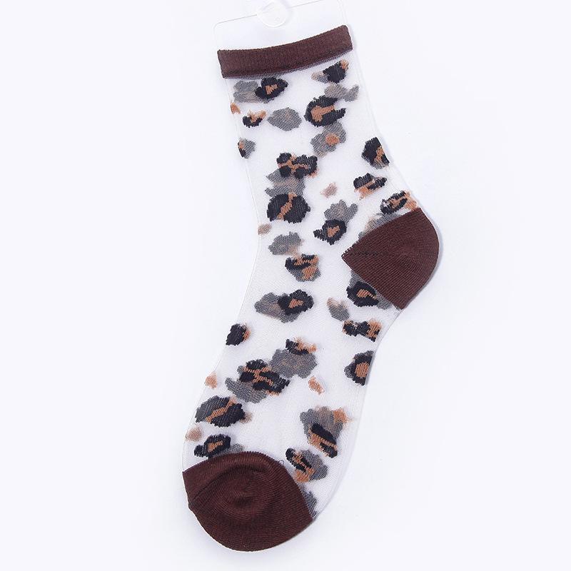 Chaozhu Spring Summer Transparent Crystal Silk Socks Women Sexy Leopard Grain Fashion Casual Breathable Calcetines Mujer