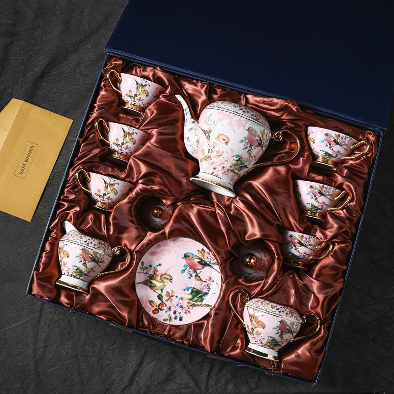 British Afternoon Tea Set, Bone China Cups Saucers with Elegant Floral, Household Coffee Tea Ceremony, Luxury Decor