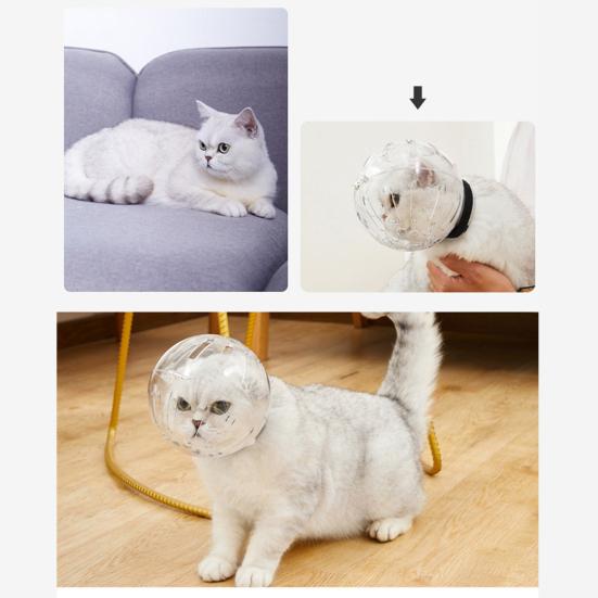 Katzenhaube, Space Ball, Big Vision, atmungsaktiv, für Bad, Fellpflege, hohles Befestigungsband, Anti-Leck-Kunststoff