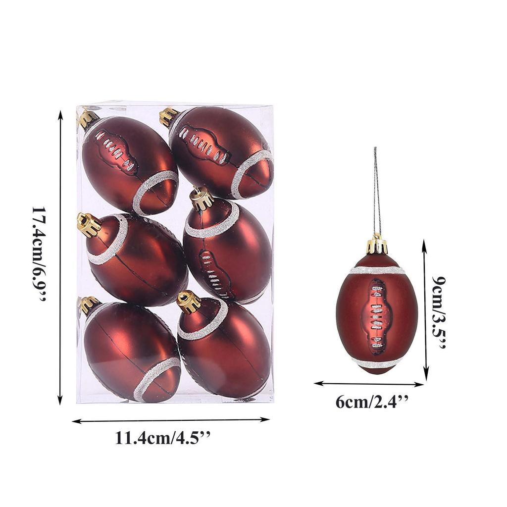 6 Stück/Karton Weihnachtskugel-Ornamente Weihnachtsbaum-Anhänger Vier Sportarten Fußball Basketball Rugby Baseball Hängeornament Neujahr Zuhause