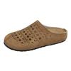 Baotou Hollow Out Fretwork Suede Leather Solid Concise Half Slippers Women Round Toe Pull on Muller Beach Shoes Females