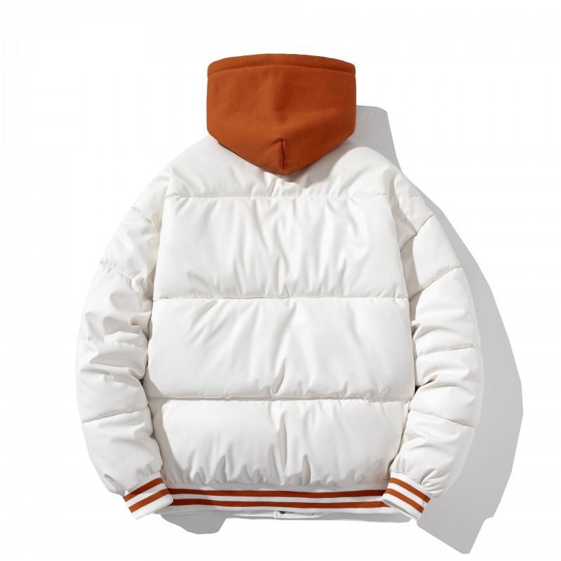 Winter PU Cotton Padded Jacket Loose Embroidered Patch Baseball Collar Coat Couples Teens