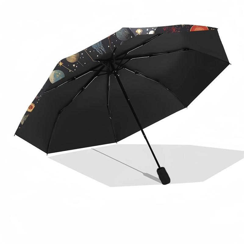 1pc Celestial Patterns Planets, and Flowers Umbrella with Plastic Handle,Suitable for All Seasons Home Travel Outdoor UmbrellaDD1303