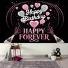 2D Happy Forever Birthday Backdrop, 2D Pink Silver Party Background for Photoshoot