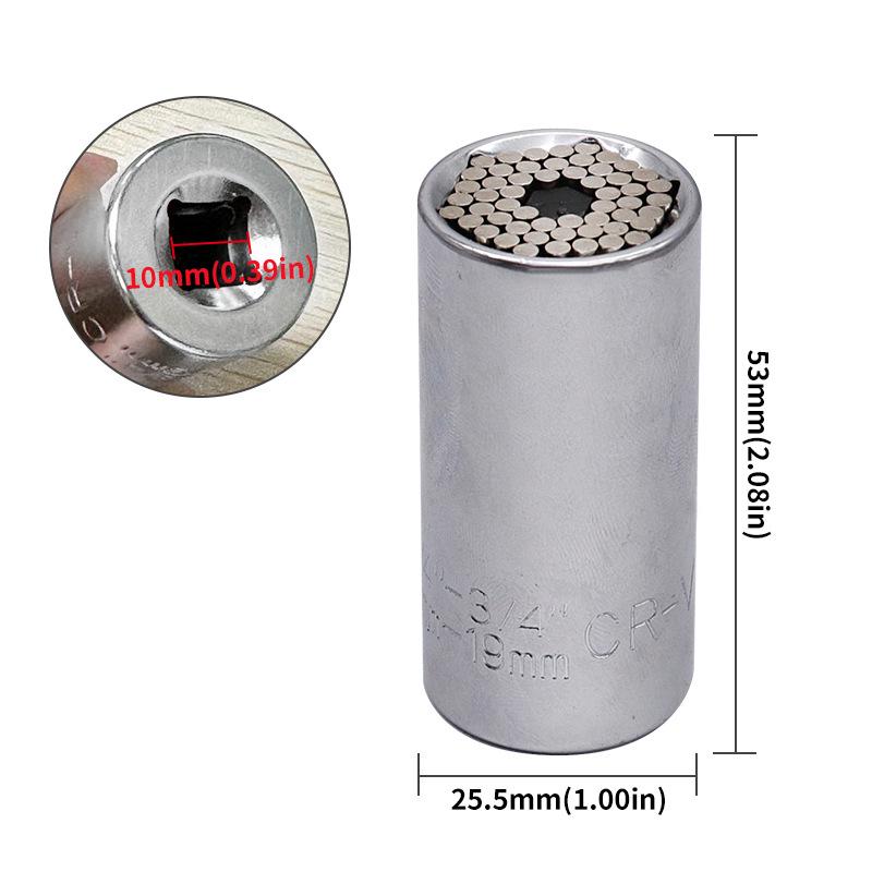 Universal Magic Socket Wrench: 7-19mm Ratchet Head, Chrome Vanadium Steel.