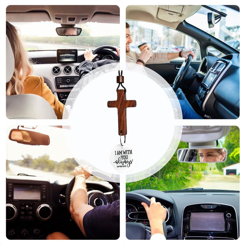 Rear View Mirror Cross Wooden Auto Ornament Rear View Lightweight Automotive Interior Rearview Religious Decor For Friends