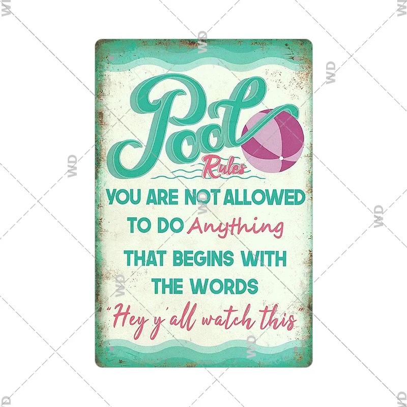 Tin Sign Pool Funny Rules Vintage Plaque Welcome Warning No Swimming Instruction Metal Sign For Home Pool Store Club Wall Decor